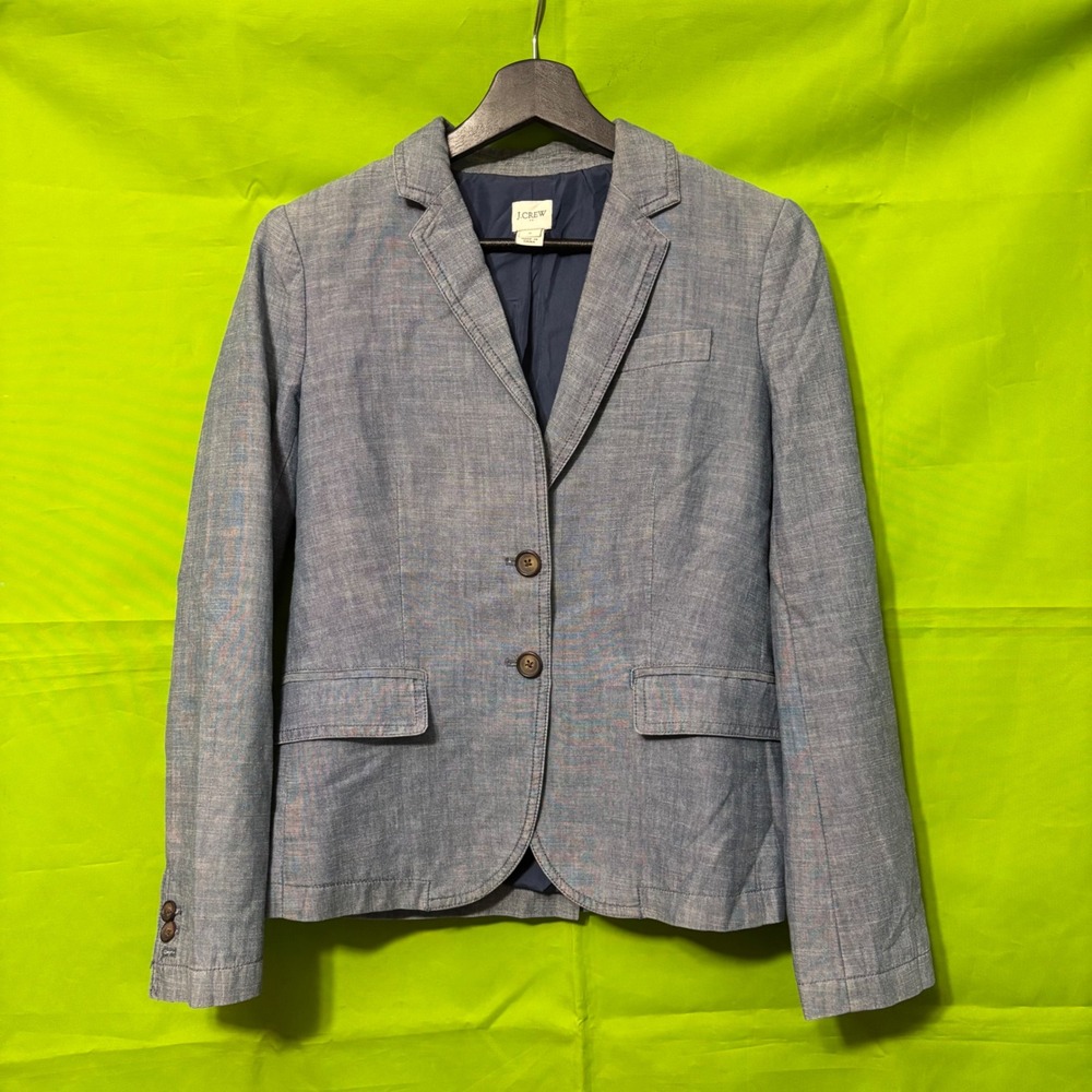 J.Crew Womens Blue Chambray Two Button Blazer Jacket Size 0